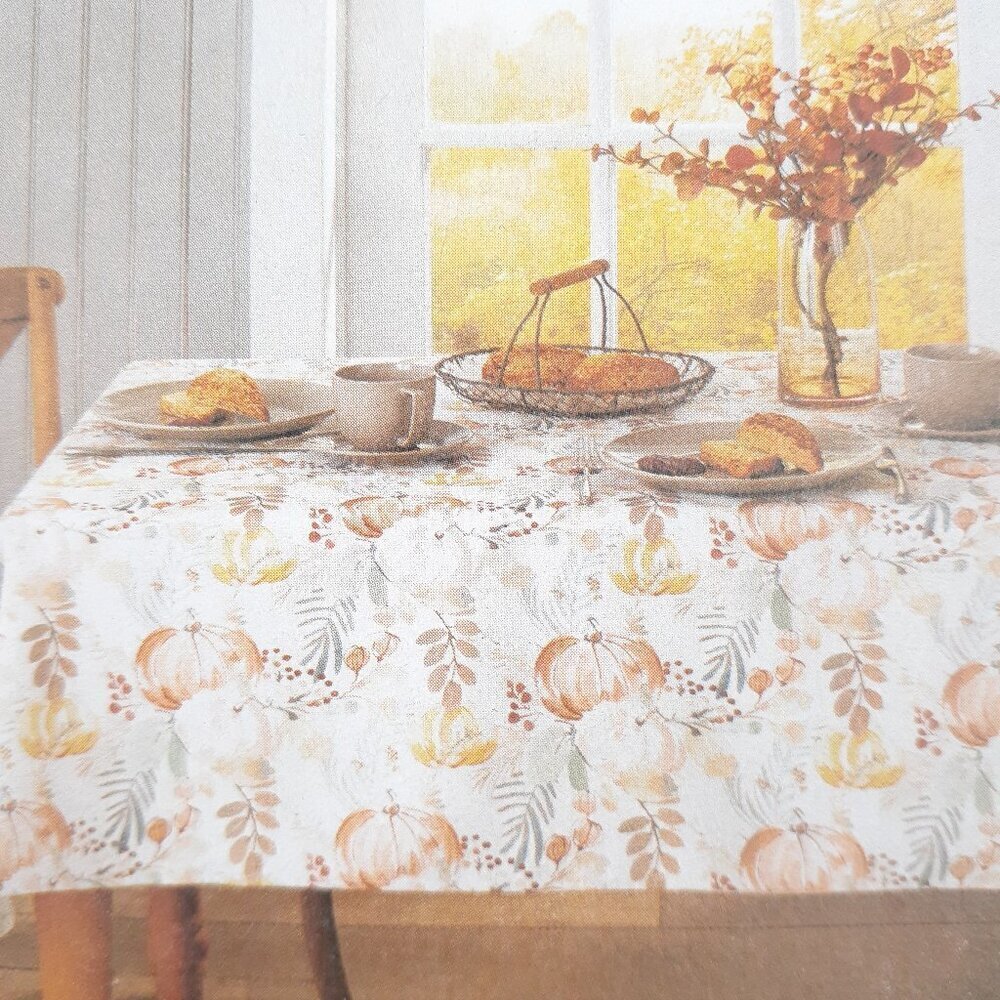 Fall Fabric Tablecloth 70 Inch Round Talila Pumpkin Autumn Harvest